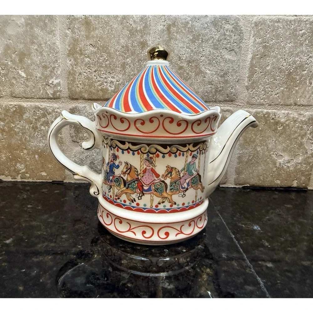 Vintage Sadler Edwardian Windsor Band Carousel Circus Teapot Made In England